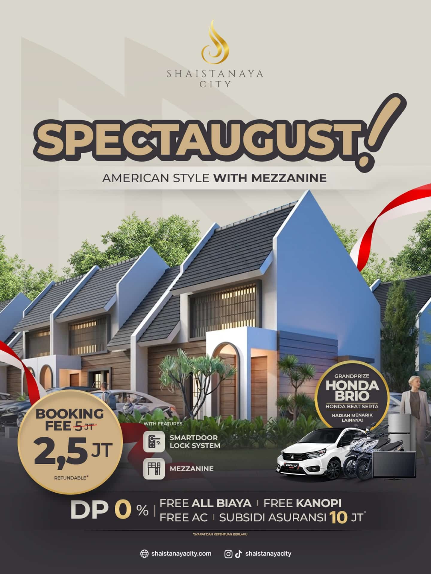SpectAugust Cluster Montana hadir dengan penawaran spesial! 💫

Saat yang tepat untuk memiliki hunian modern dengan desain elegan, lokasi strategis, dan fasilitas lengkap di pusat kota sidoarjo. 

Nikmati berbagai promo spesial selama bulan Agustus:
• Booking Fee hanya Rp2,5 Juta (refundable)
• DP 0%
• Gratis semua biaya
• Gratis kanopi
• Gratis AC
• Diskon puluhan juta rupiah

Tak hanya itu, setiap pembelian juga berkesempatan membawa pulang hadiah spektakuler:
🏆 Grand Prize Honda Brio
🎁 Honda Beat dan berbagai hadiah menarik lainnya.

Cluster Montana juga dilengkapi dengan berbagai fitur unggulan:
✓ Smart Door Lock System
✓ Mezzanine yang memberikan ruang lebih luas dan fleksibel

Jangan lewatkan kesempatan memiliki rumah impian dengan keuntungan maksimal. Promo berlaku hingga 31 Agustus 2026.

Hubungi kami sekarang dan jadwalkan survey sekarang juga!

#perumahansidoarjo #rumahsidoarjo #propertisidoarjo #rumahkprsidoarjo #rumahbarusidoarjo