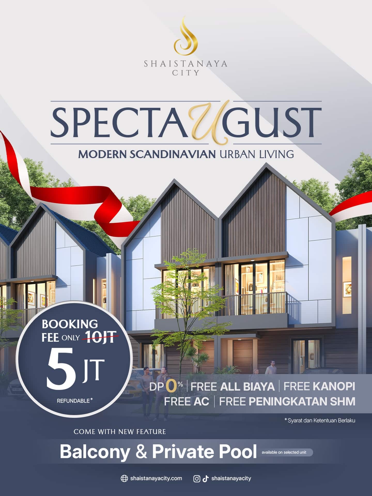 Hanya di Cluster Sierra Shaistanaya City. Spesial sepanjang SpectAugust, nikmati berbagai keuntungan:
• Booking Fee hanya Rp5 Juta (refundable)
• DP 0%
• Gratis semua biaya
• Gratis kanopi
• Gratis peningkatan SHM
• Gratis AC

Yang membuat Cluster Sierra semakin istimewa adalah hadirnya fitur eksklusif:
✨ Private Pool
✨ Balcony yang menghadirkan ruang santai dengan suasana lebih nyaman dan private.

Promo berlaku hingga 31 Agustus 2026. Jangan lewatkan kesempatan terbaik untuk memiliki rumah impian di Cluster Sierra – Shaistanaya City.

Hubungi tim marketing kami sekarang dan jadwalkan survey sekarang juga!

#perumahansidoarjo #rumahsidoarjo #propertisidoarjo #rumahkprsidoarjo #rumahbarusidoarjo